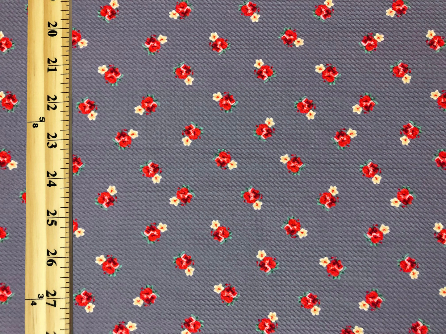 Bullet Knit Fabric – Mini Red Roses & Yellow Bud Ditsy Floral Stretch Print on Lavender, 56″ Wide, Sold by the Yard (BDPR267)