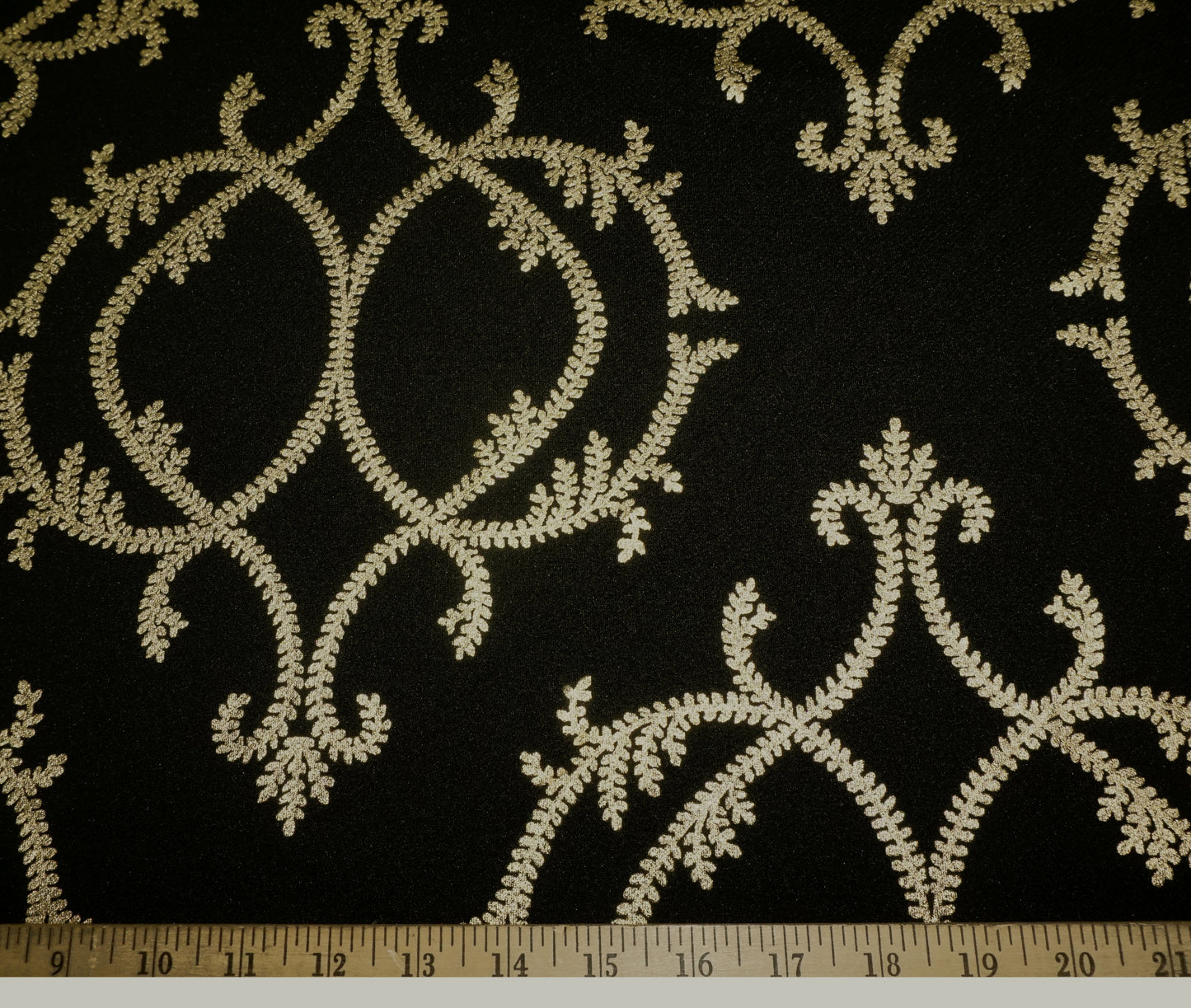 Liverpool Knit – Black & Gold Baroque Damask – 4-Way Stretch, 56″ Wide, 200 GSM – Sold by the Yard (LVPR162)