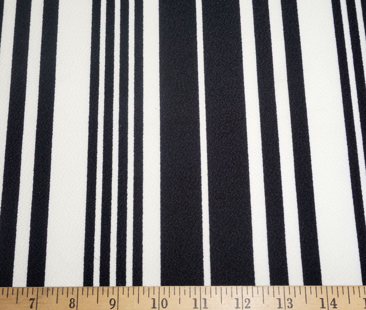 Liverpool Knit – Black & Ivory Vertical Stripes – 4-Way Stretch, 56″ Wide, 200 GSM – Sold by the Yard (LVPR115)