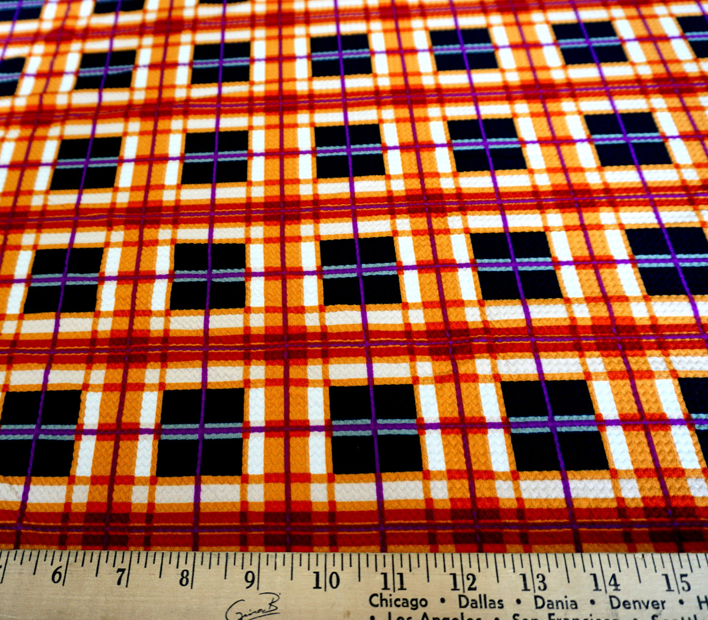 Bullet Knit Fabric - Mustard Orange Plaid Print, 56″ Wide, Sold by the Yard (BPR042)