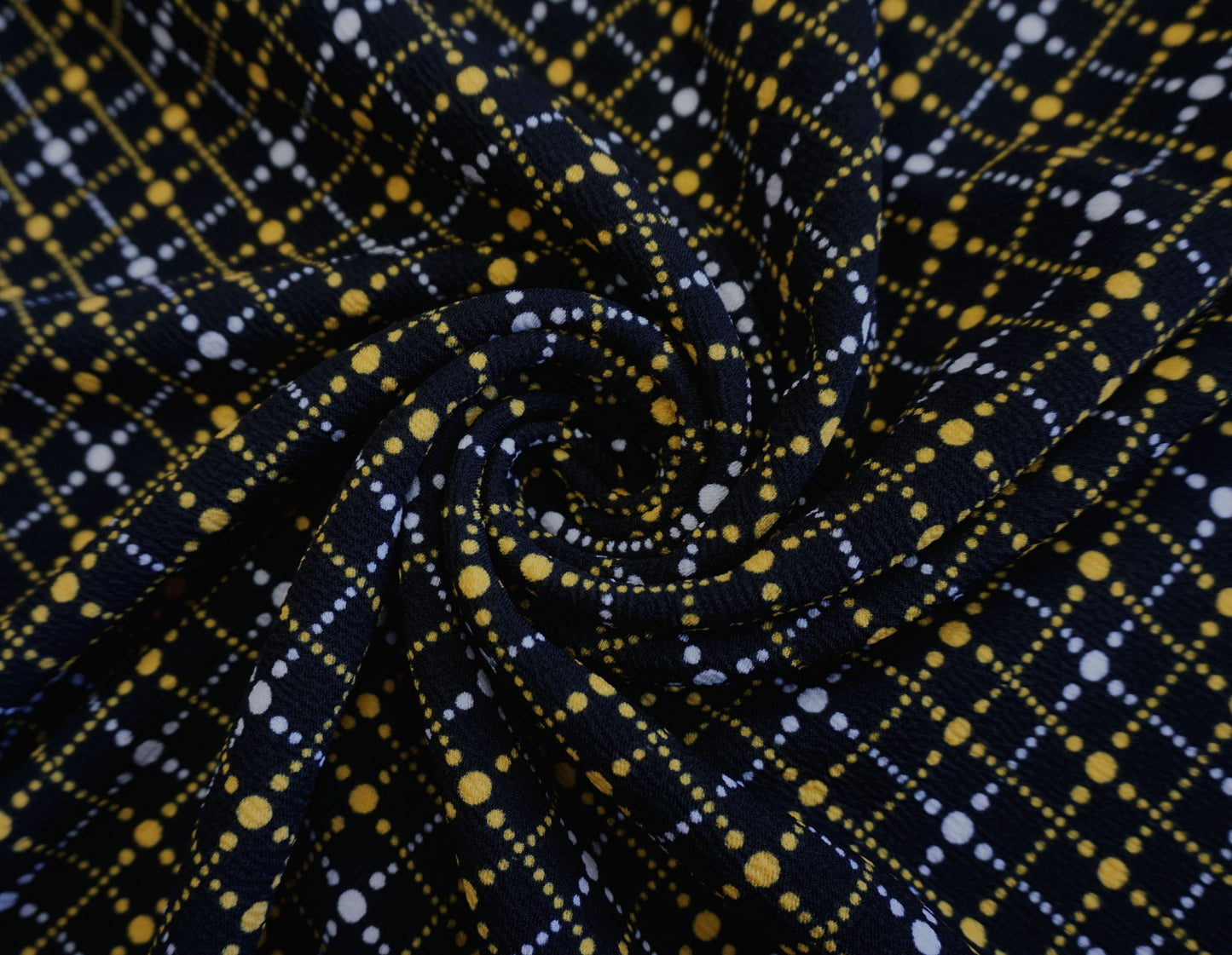Liverpool Knit Printed Fabric-Black White Mustard Matrix-LVPR110-Sold by the Yard-Apparel Fabric