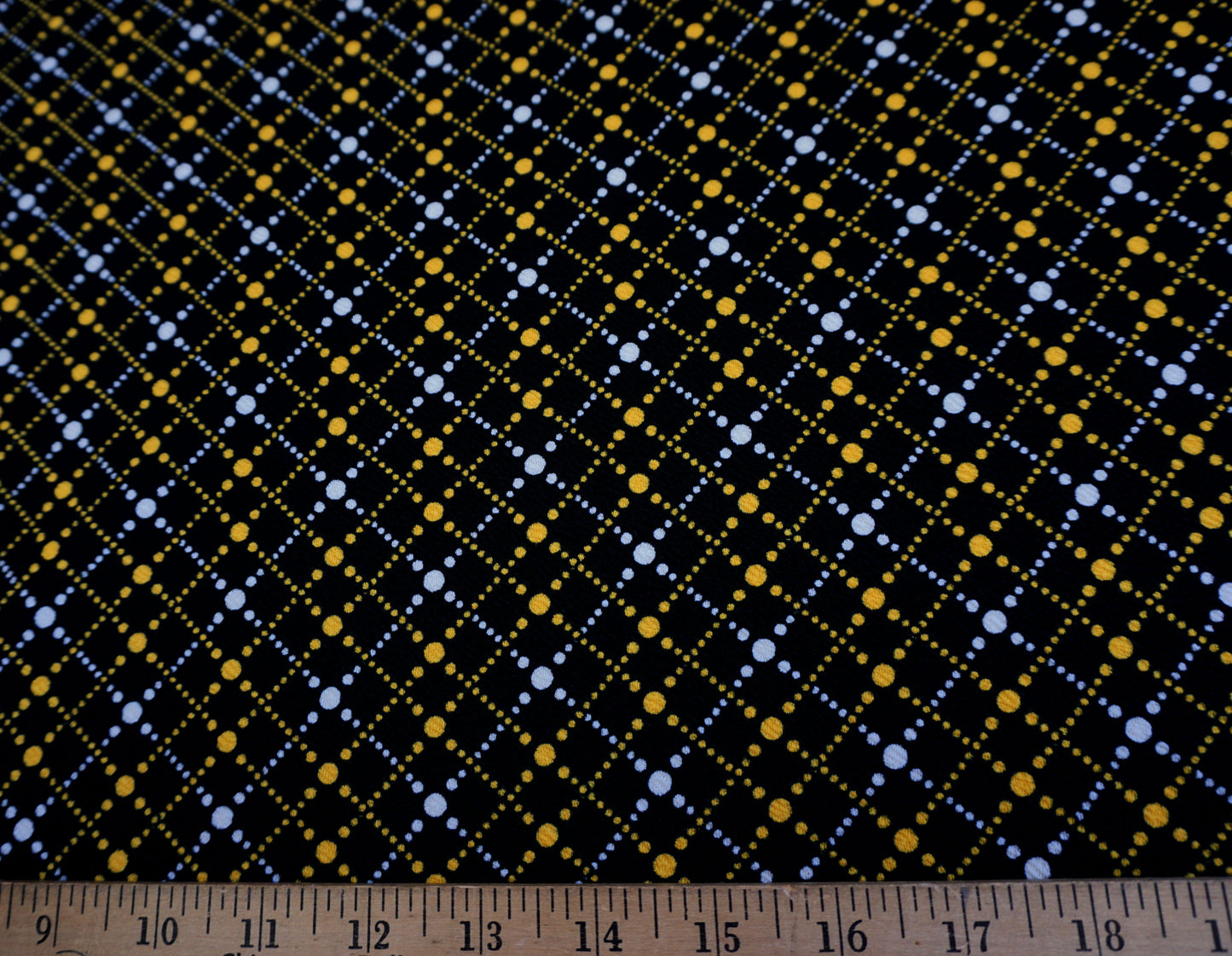 Liverpool Knit – Black/White/Mustard/ Matrix Dotted Lattice – 4-Way Stretch, 56″ Wide, 200 GSM – Sold by the Yard (LVPR110)