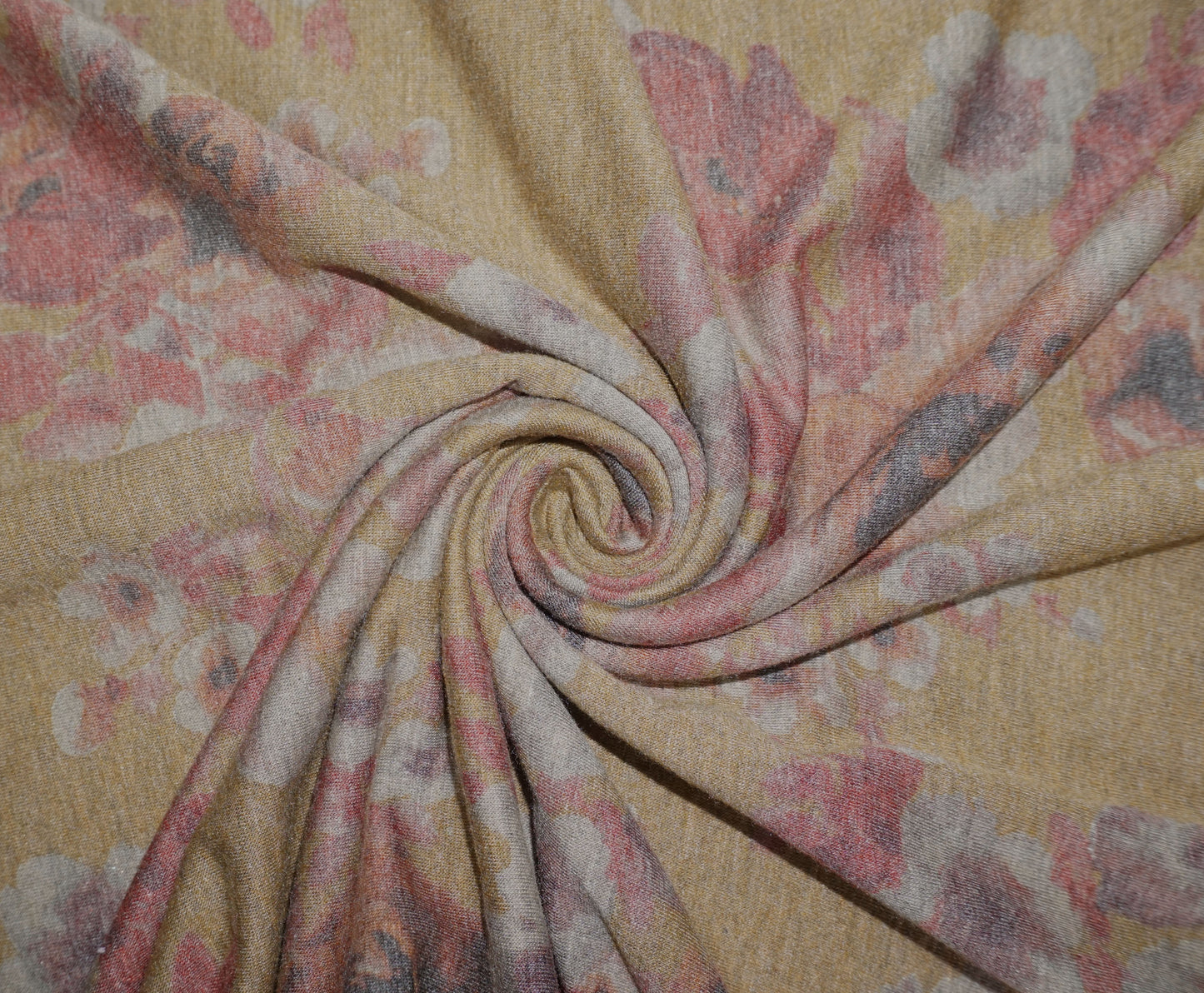 Mustard Floral French Terry Knit Fabric – 56" Wide Rayon-Poly-Spandex | Soft Vintage Rose Print – Sold by the Yard (FTKPR010)