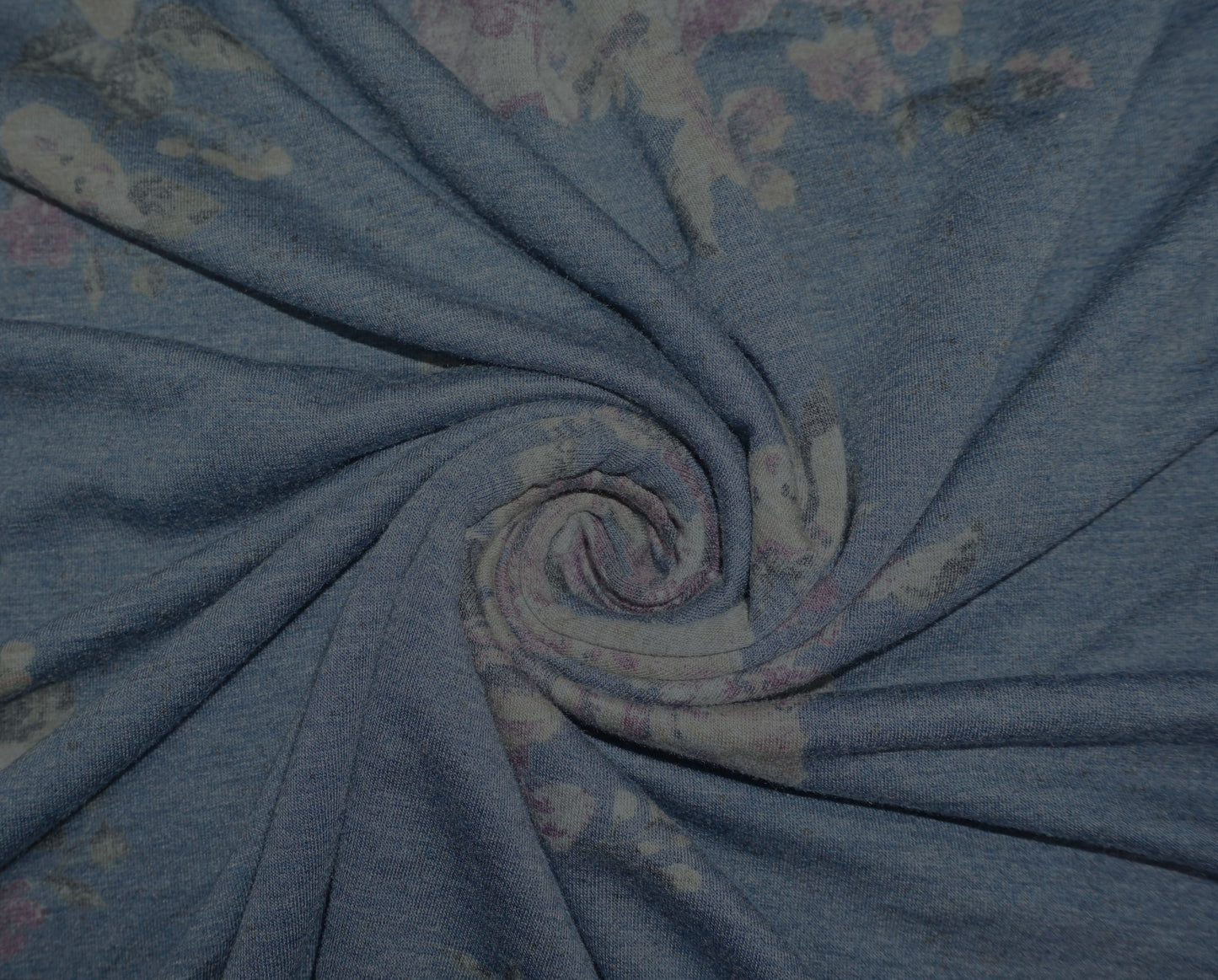 Vintage Floral French Terry Knit Fabric – Blue with Rose Print | 56" Wide Rayon-Poly-Spandex Stretch | Sold by the Yard (FTKPR017)