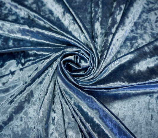 Crushed Velvet – Steel Blue, Soft Sheen & Luxury Drape, 58″ Wide, 2-Way Stretch, 96/4 Poly-Spandex – Sold by the Yard (CRVC07)