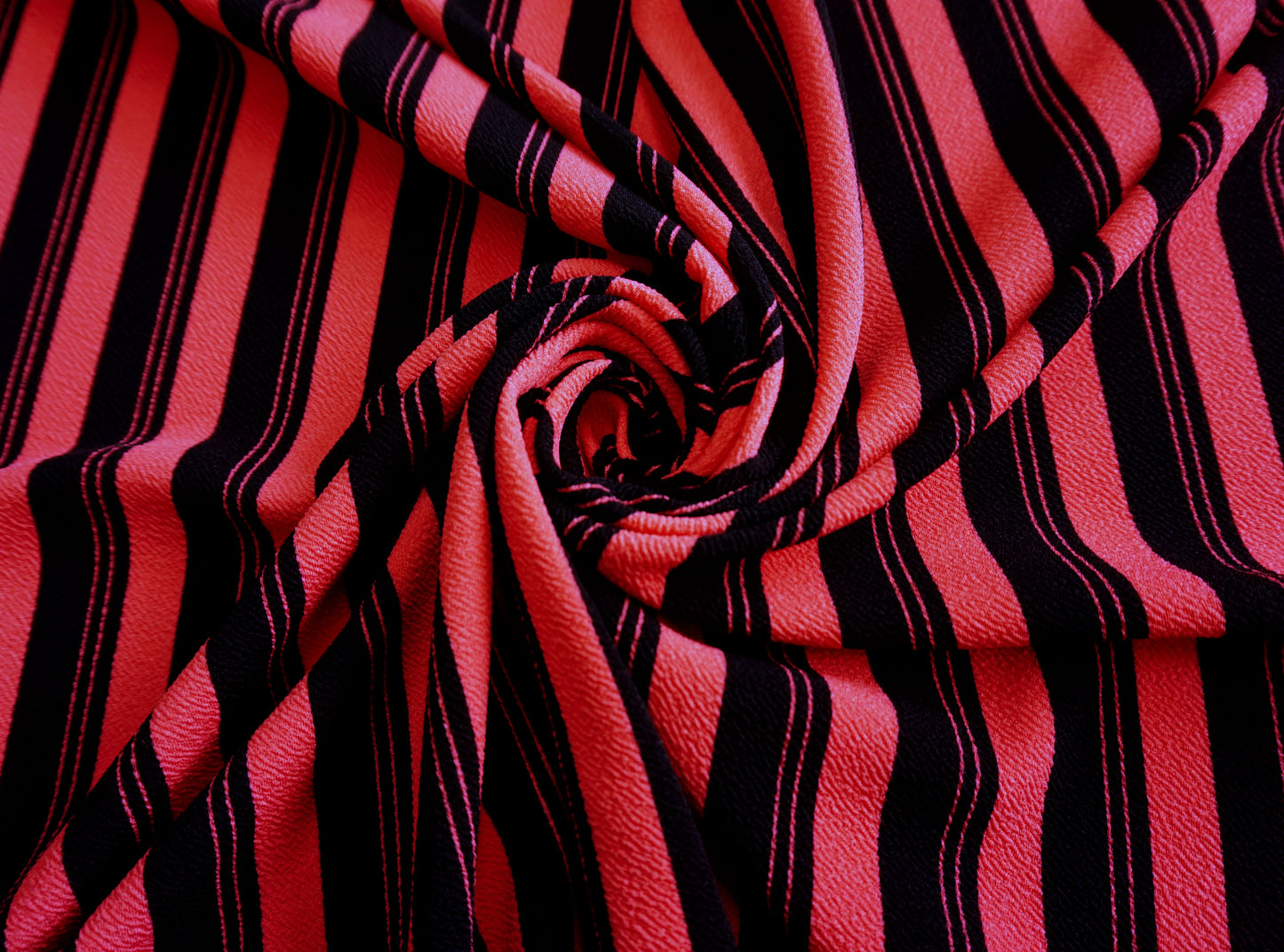 Liverpool Knit Printed Fabric-Coral Black 1" Stripes-LVPR139-Sold by the Yard-Apparel Fabric
