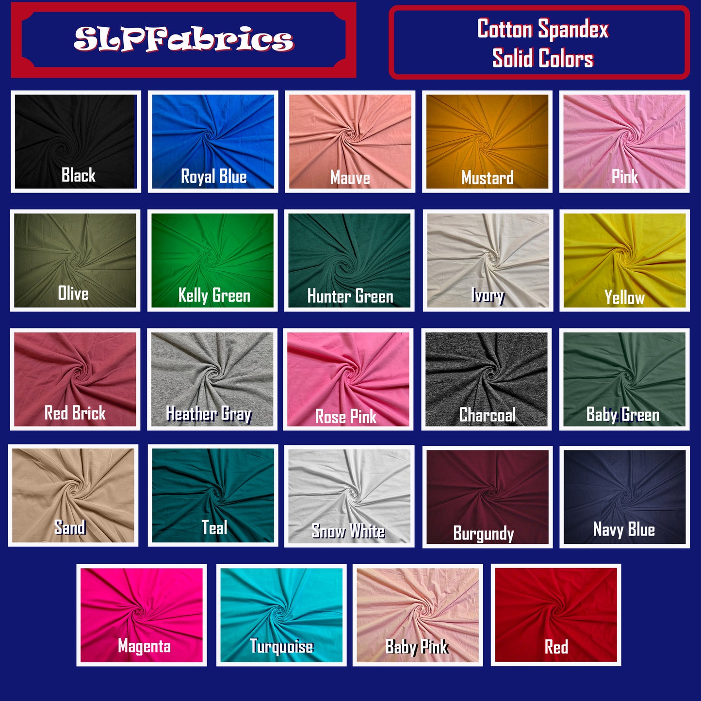 Premium Cotton Spandex Jersey – Solid Colors | 4-Way Stretch, 10 oz, 56–60″ Wide – Sold by the Yard