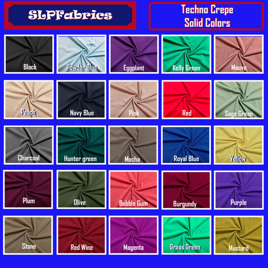 Techno Crepe Knit – 20+ Vibrant Solid Colors, 4-Way Stretch, Opaque Structured Double Knit, 240 GSM, 56" Wide – Sold by the Yard