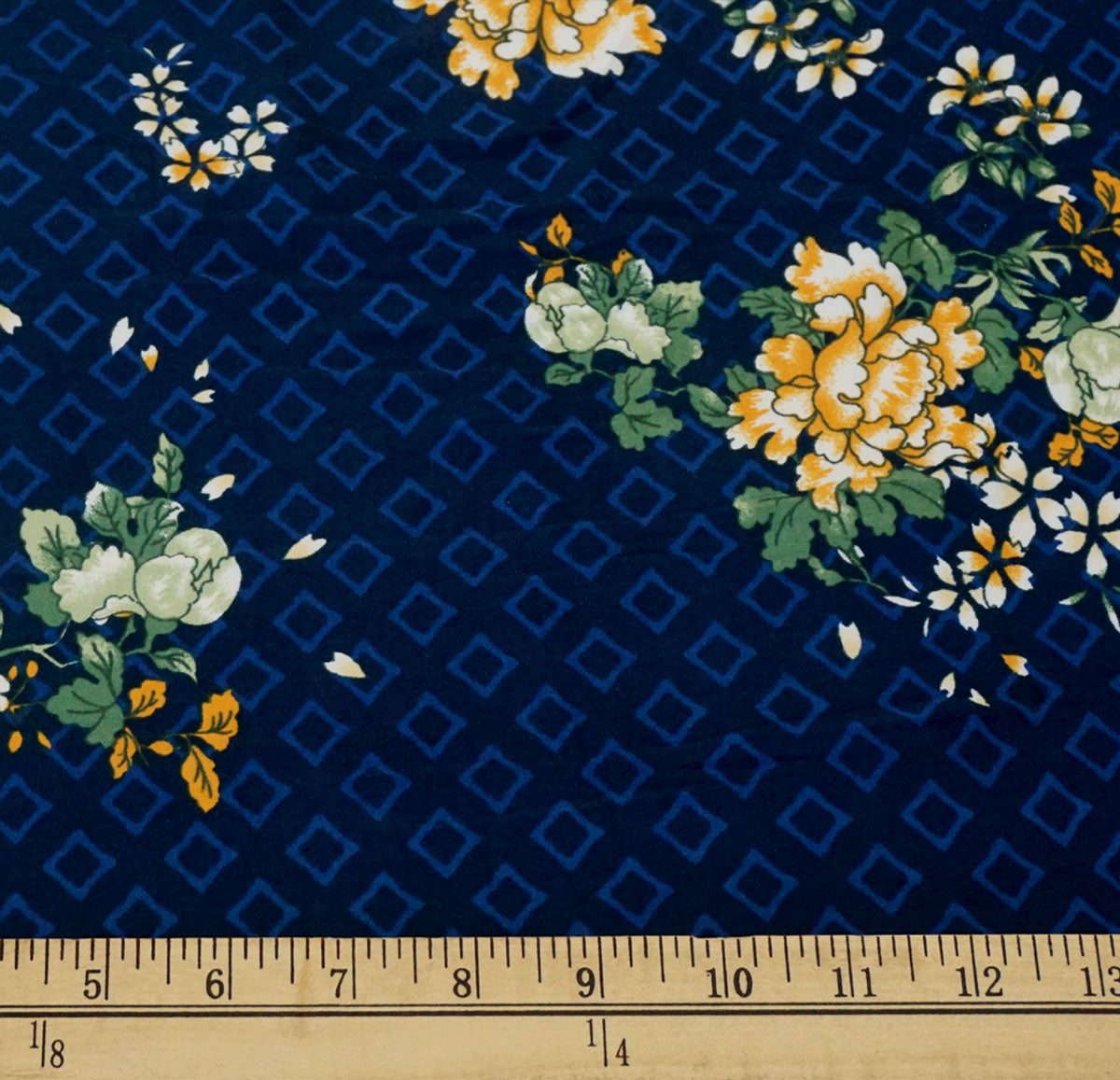 DTY Brushed Fabric-Blue Green Mustard Flowers-DTYBPR132-Sold by the Yard-Jersey Fabric