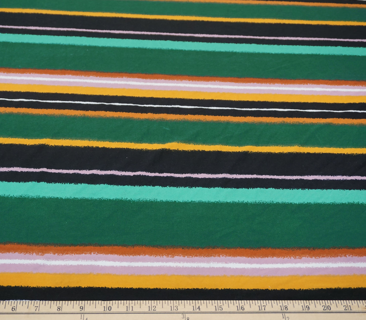 DTY Brushed Fabric-Green Mustard Pink Stripes-DTYBPR054-Sold by the Yard-Jersey Fabric