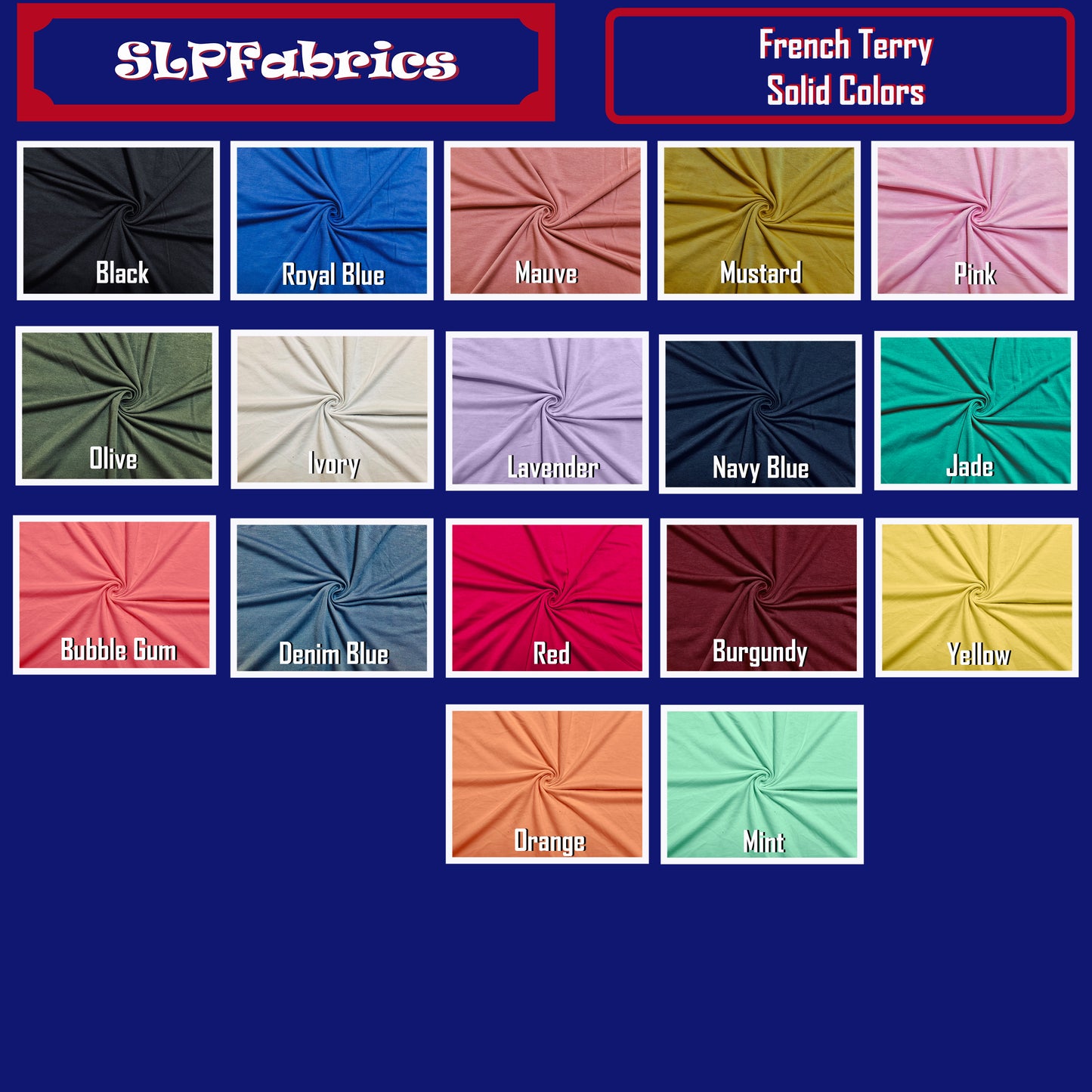 Premium Solid Color French Terry Knit Fabric – 56" Wide | Rayon-Poly-Spandex Stretch Knit – Multiple Colors Available | Sold by the Yard