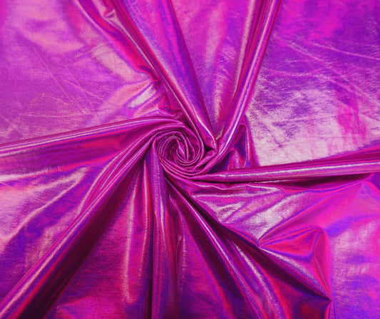 Hologram Fuchsia Vinyl (PVC/PU) — Wet-Look Mirror Gloss, 2-Way Stretch | 58″ Wide | 95% Polyester / 5% Spandex | By the Yard (PVCVH02)