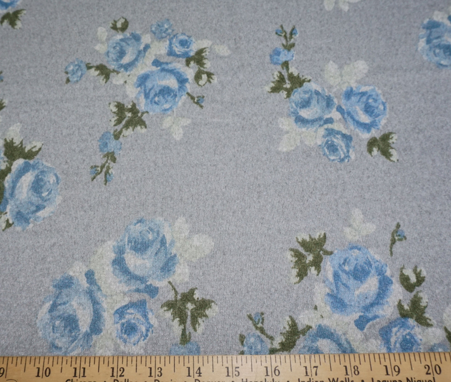 Premium Heather Gray & Blue Floral Hacci Knit – Comfy & Warm – 56″ Wide, 95% Polyester 5% Spandex – Sold by the Yard (HSPR015)
