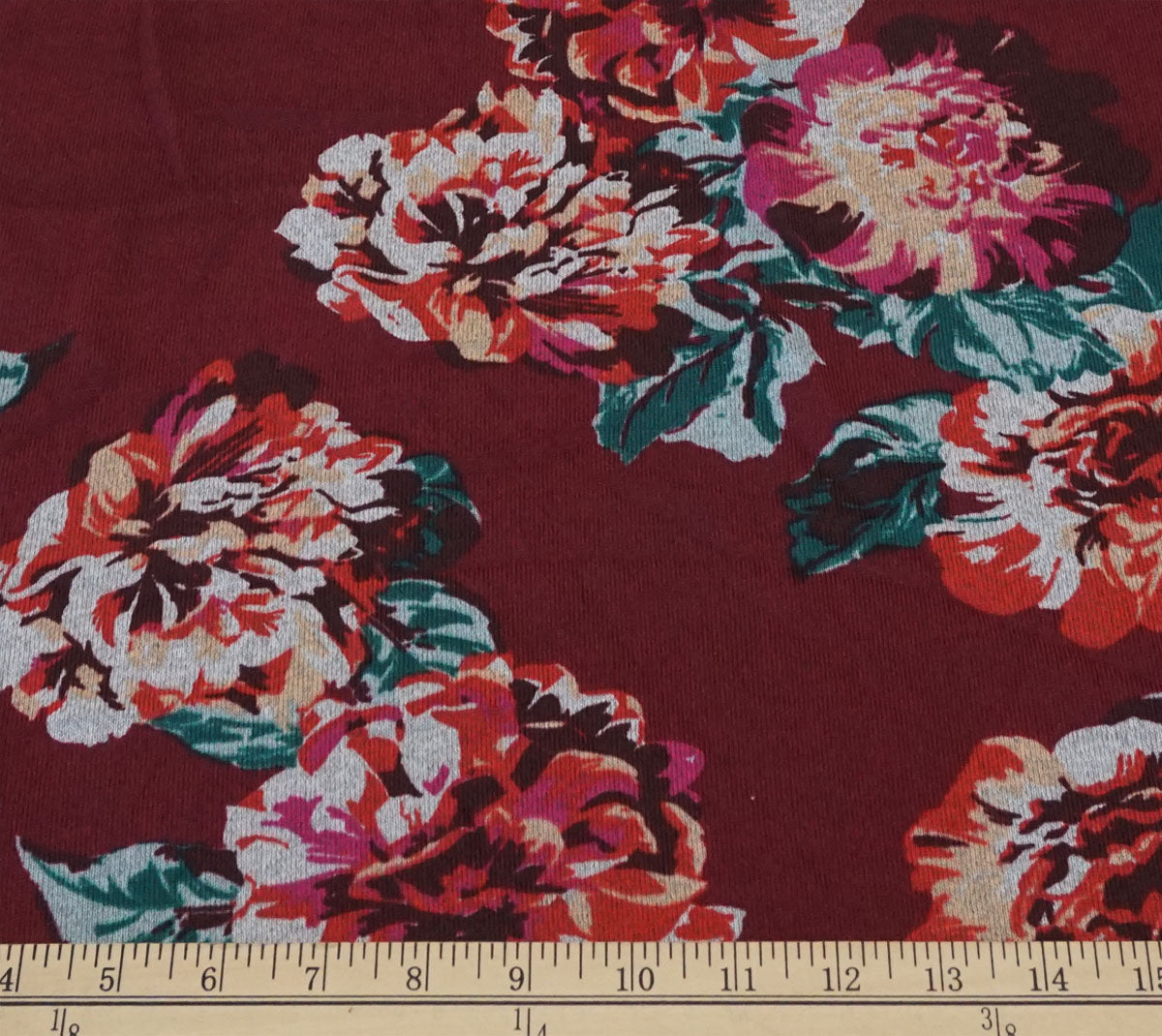 Premium Burgundy Floral Hacci Knit – Comfy & Warm – 56″ Wide, 95% Polyester 5% Spandex – Sold by the Yard-(HSPR013)