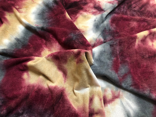 Soft & Cozy Cloud-Dye Hacci Sweater Knit – Burgundy, Gold & Charcoal, 56″ Wide, 95% Polyester 5% Spandex – Sold by the Yard (HTDPR03)