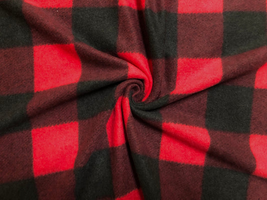 Premium Ultra-Soft Brushed Hacci Sweater Knit – Red & Black Buffalo Plaid, 58″ Wide, 95% Polyester 5% Spandex – Sold by the Yard (HBPR01)