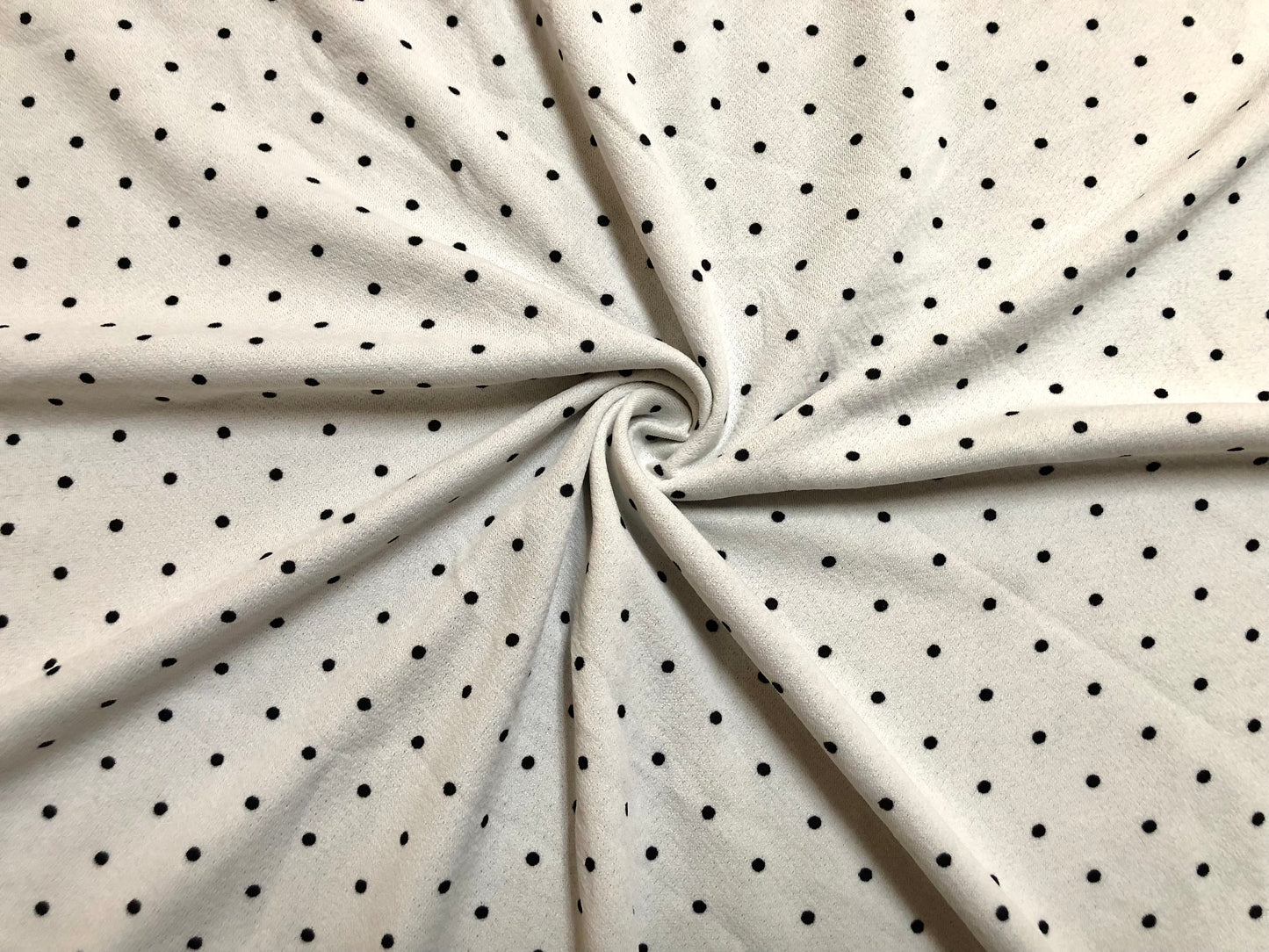 Liverpool Knit Printed Fabric-Ivory Black Polka Dots-LVPR290-Sold by the Yard-Apparel Fabric