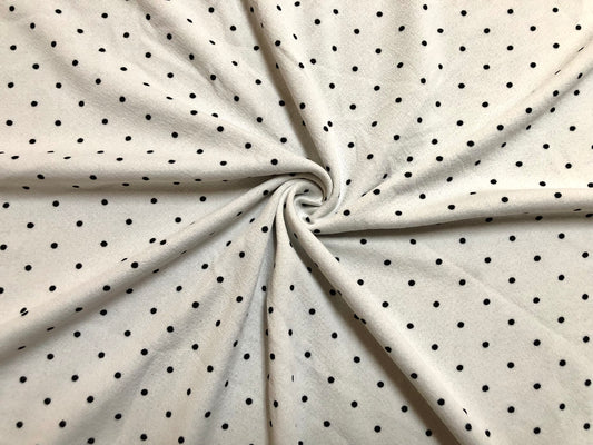 Liverpool Knit Printed Fabric-Ivory Black Polka Dots-LVPR290-Sold by the Yard-Apparel Fabric