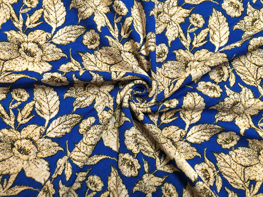 Liverpool Knit Printed Fabric-Royal Brown Winter Flowers-LVPR286-Sold by the Yard-Apparel Fabric