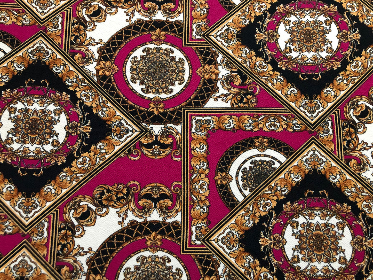 Liverpool Knit Printed Fabric-Magenta Gold Arabic Mosaics-LVPR292-Sold by the Yard-Apparel Fabric