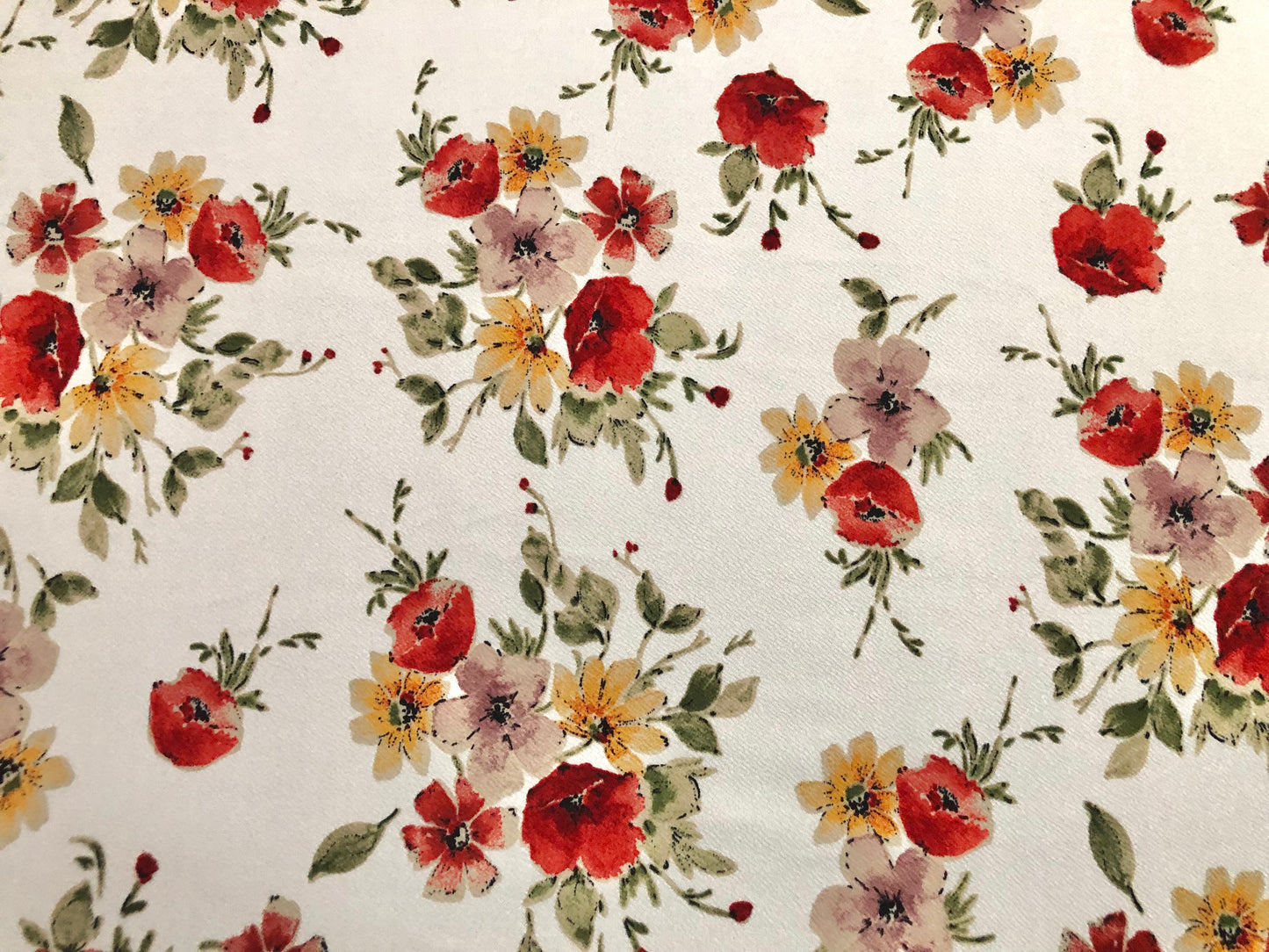 Liverpool Knit Printed Fabric-Ivory Red Yellow Flowers-LVPR299-Sold by the Yard-Apparel Fabric