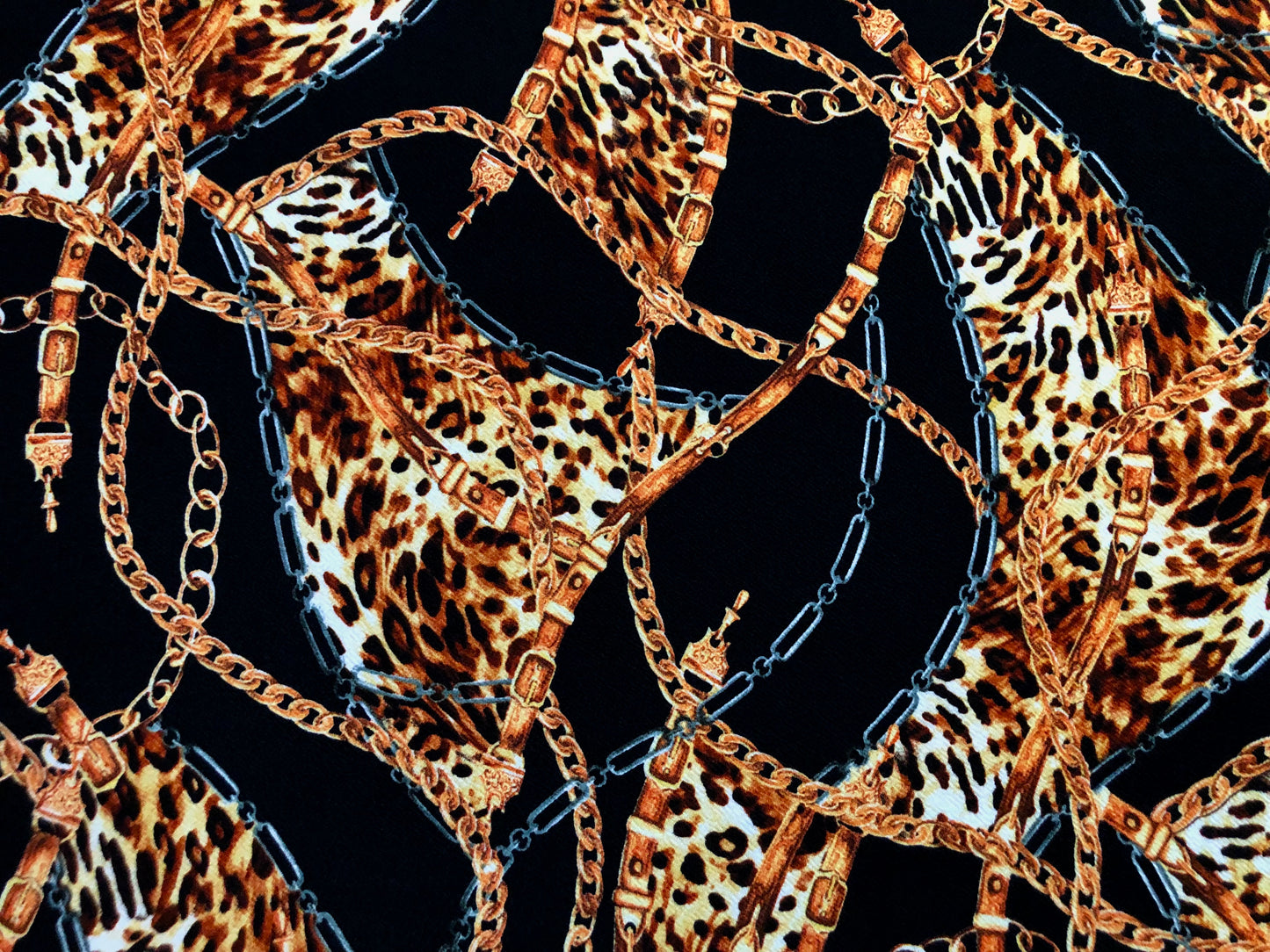 Liverpool Knit Printed Fabric-Black Gold and Silver Chains-LVPR301-Sold by the Yard-Animal Print