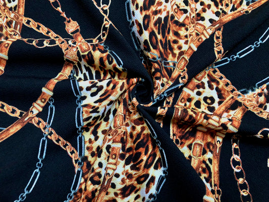 Liverpool Knit Printed Fabric-Black Gold and Silver Chains-LVPR301-Sold by the Yard-Animal Print