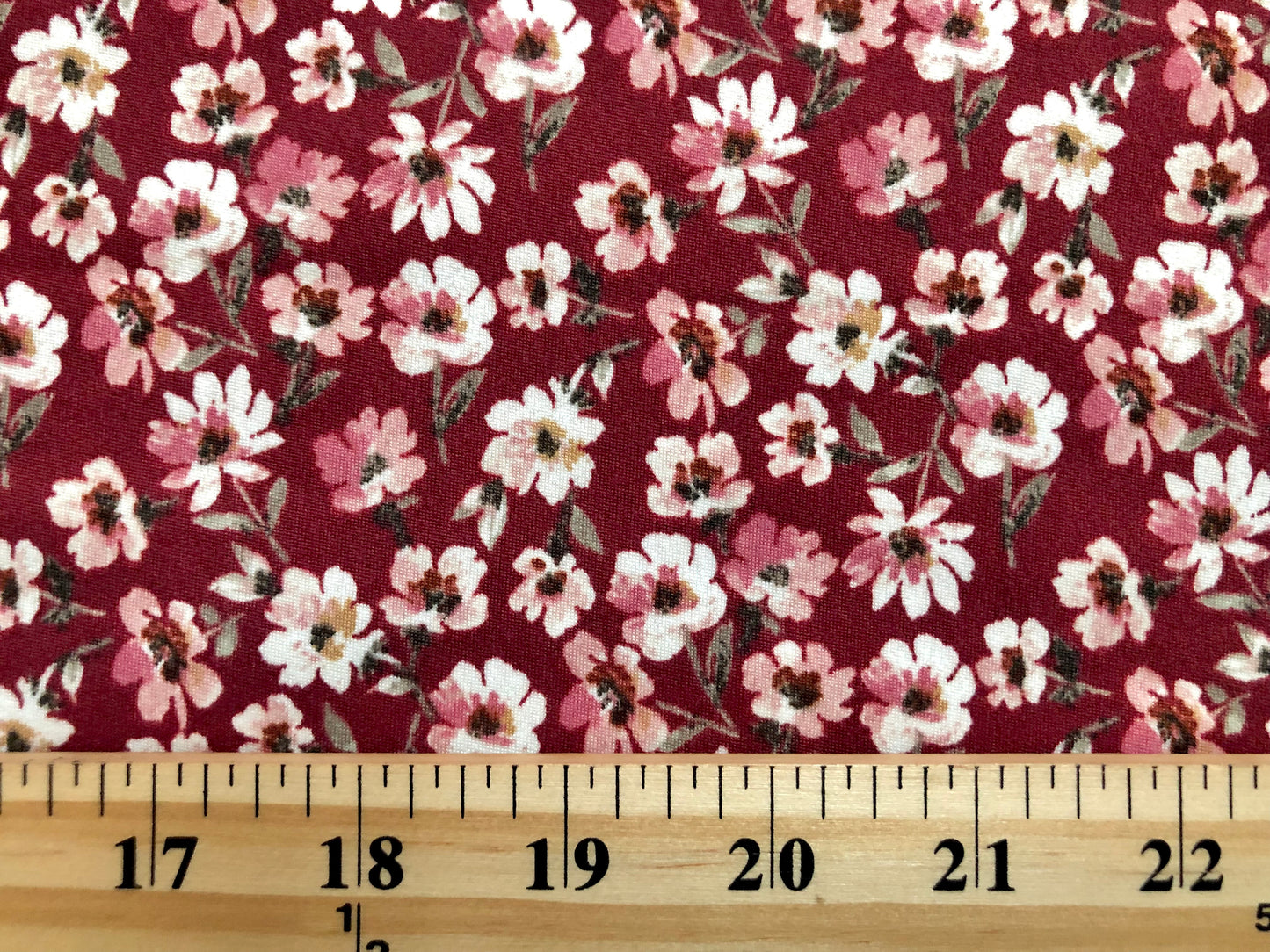DTY Brushed Fabric-Maroon Mauve Ivory 5/8" Sunflowers-DTYBPR370-Sold by the Yard-Jersey Fabric