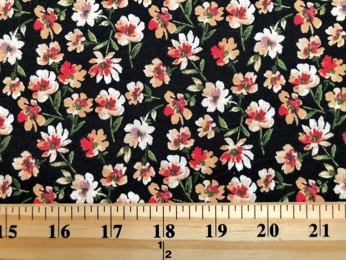 DTY Brushed Fabric-Black Taupe Red Ivory 5/8" Sunflowers-DTYBPR366-Sold by the Yard-Jersey Fabric