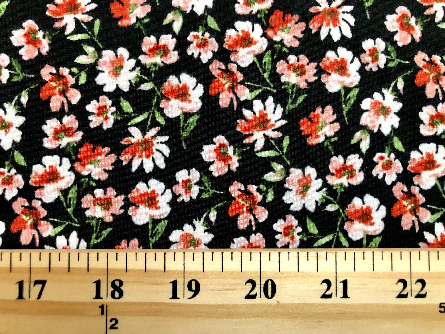 DTY Brushed Fabric-Black Pink Ivory 5/8" Sunflowers-DTYBPR369-Sold by the Yard-Jersey Fabric