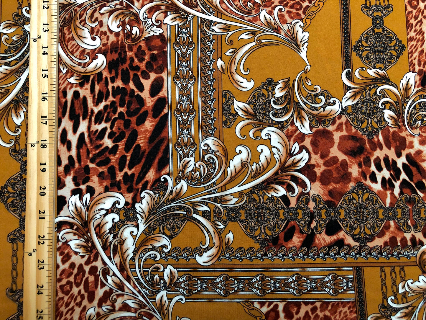 DTY Brushed Fabric-Brown Gold Arabic Mosaics and Leopard-DTYBPR388-Sold by the Yard-Jersey Fabric