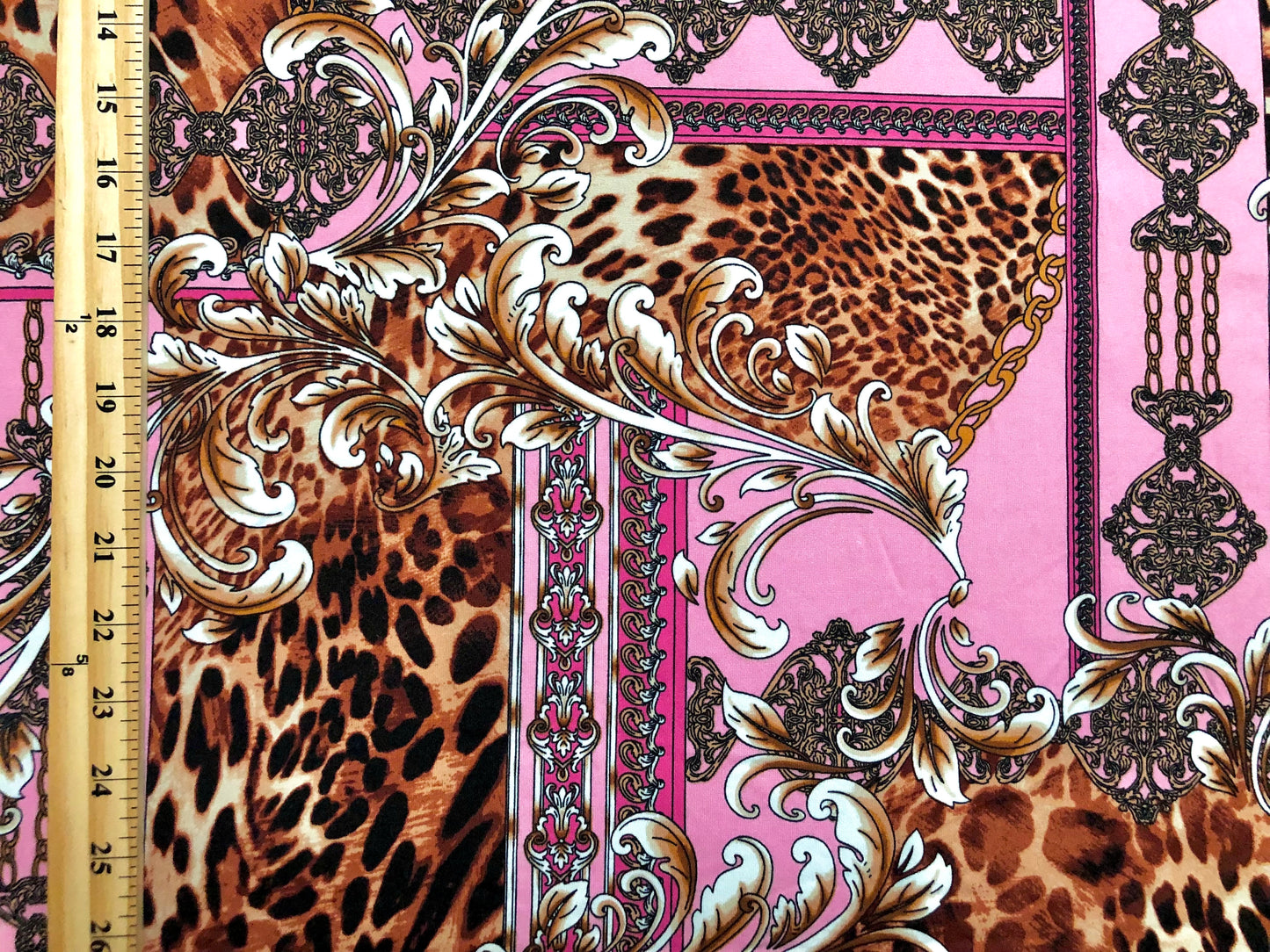 DTY Brushed Fabric-Pink Magenta Brown Arabic Mosaics and Leopard-DTYBPR389-Sold by the Yard-Animal Print