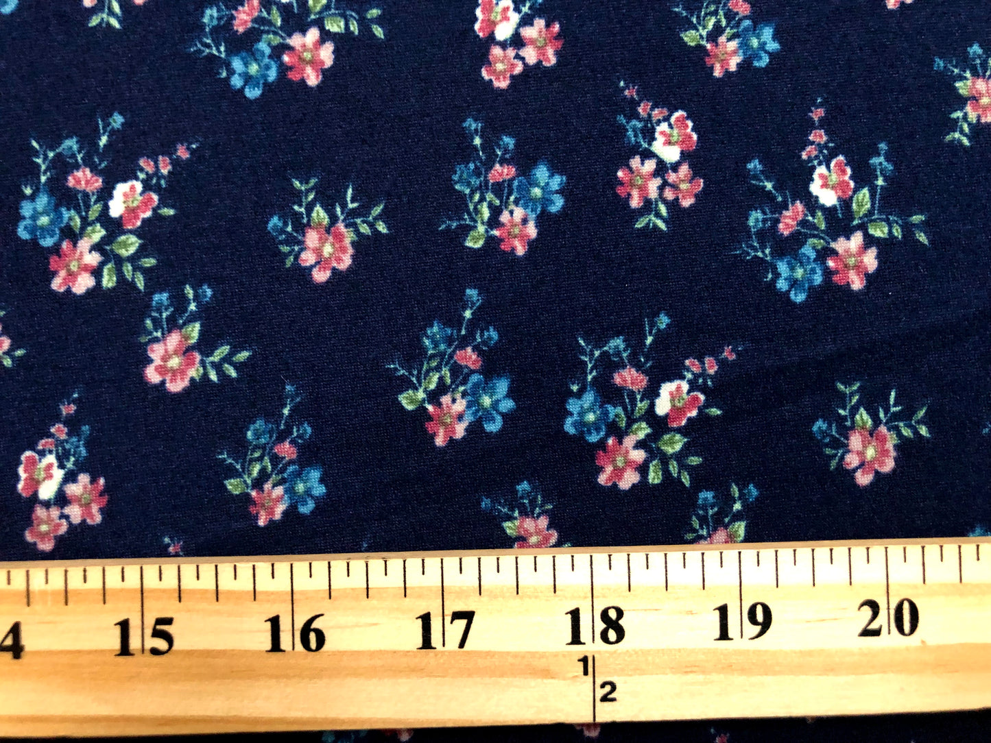 DTY Brushed Fabric-Navy Blue Purple Green Flowers-DTYBPR415-Sold by the Yard-Jersey Fabric