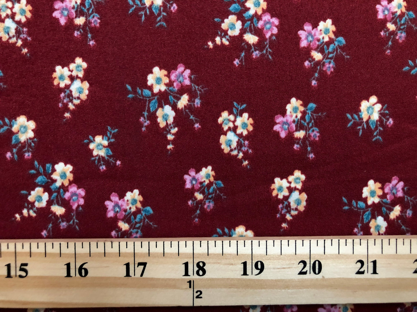 DTY Brushed Fabric-Burgundy Yellow Green Flowers-DTYBPR414-Sold by the Yard-Jersey Fabric