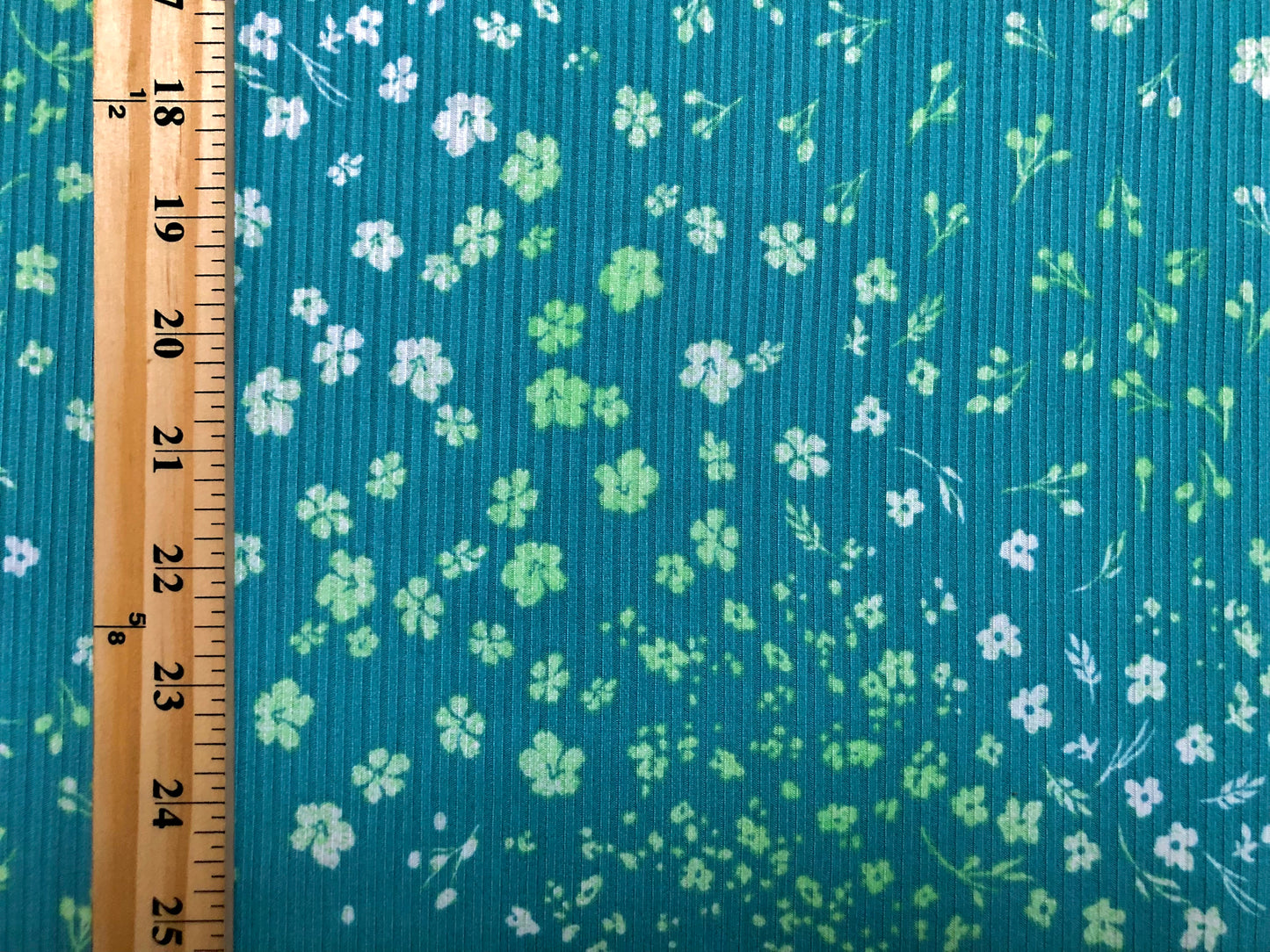 Persian Green Ditsy Floral Rib Knit –Rayon-Rich 4-Way Stretch, 60" Wide – Soft Drape Poly Rayon Spandex by the Yard (PRRPR015)