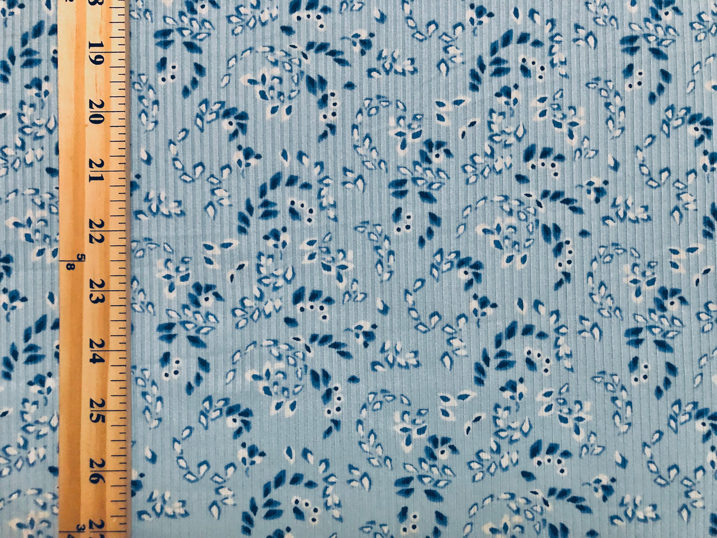Sky Blue & Navy Floral Rib Knit-Apparel-Grade Poly/Rayon/Spandex, 4-Way Stretch – 60" Width, Sold by the Yard (PRRPR018)