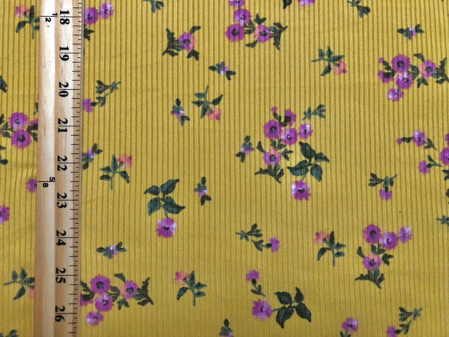 Mustard Mini-Rib Floral Knit– Apparel-Grade Poly/Rayon/Spandex – 60" Wide, Sold by the Yard (PRRPR037)