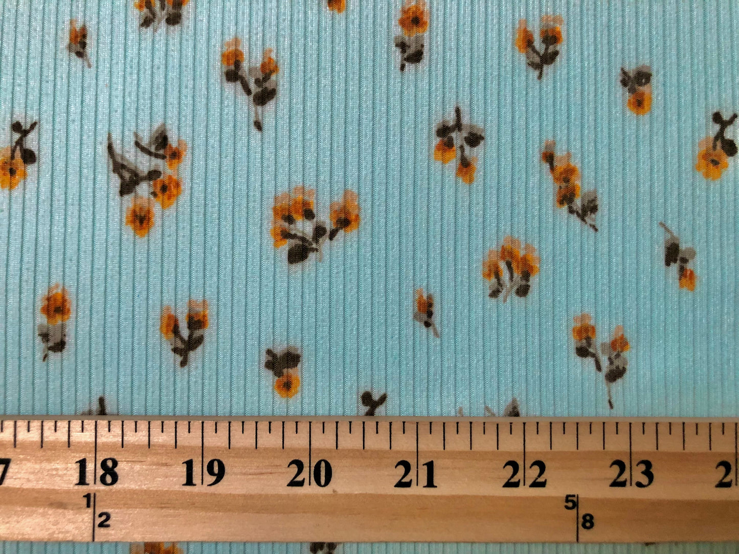 Vibrant Aqua Floral Rib Knit – Marigold Sprigs - Apparel-Grade Poly/Rayon/Spandex, 4-Way Stretch – 60" Width, Sols by the Yard (PRRPR026)