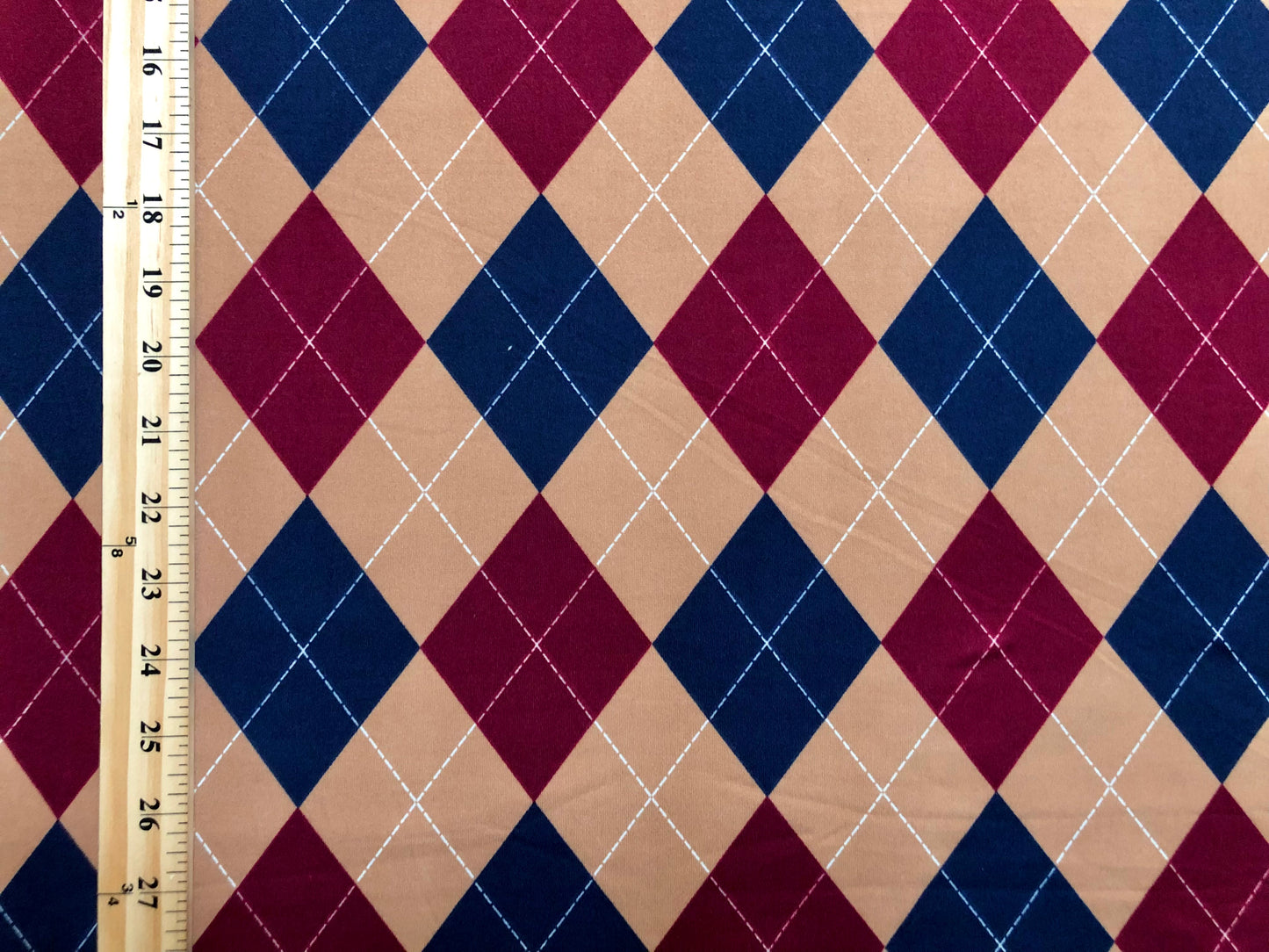 DTY Brushed Fabric-Beige Burgundy Navy Blue Diamonds-DTYBPR427-Sold by the Yard-Jersey Fabric