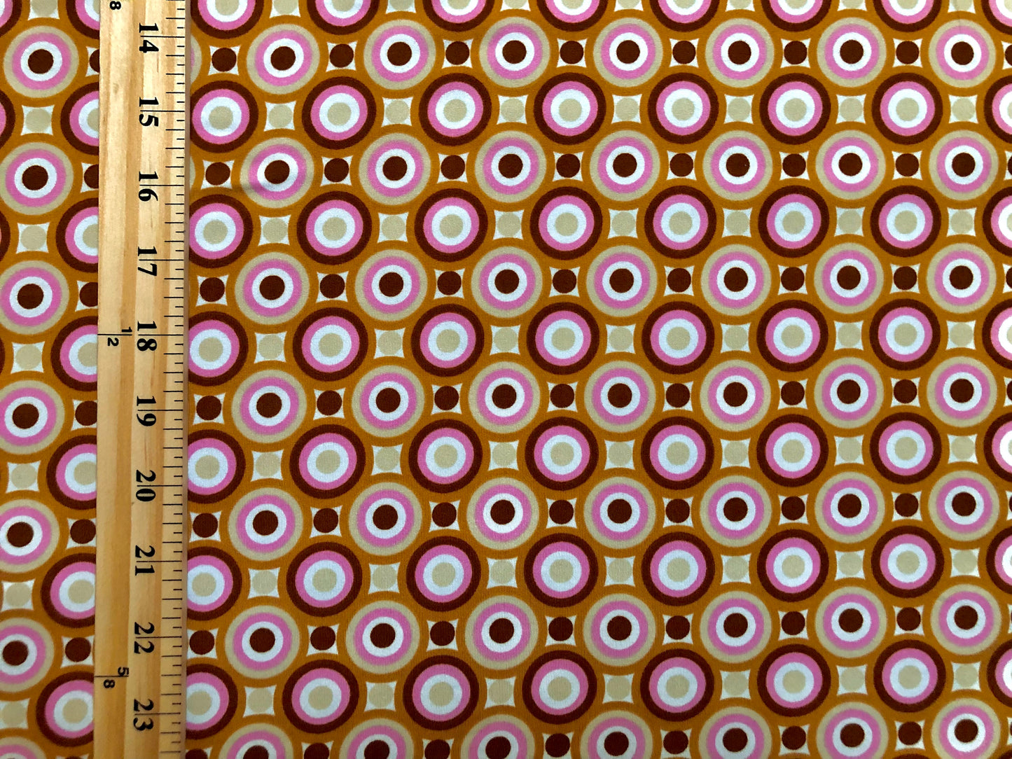 DTY Brushed Fabric-Ivory Brown Pink Circles Array-DTYBPR418-Sold by the Yard-Jersey Fabric