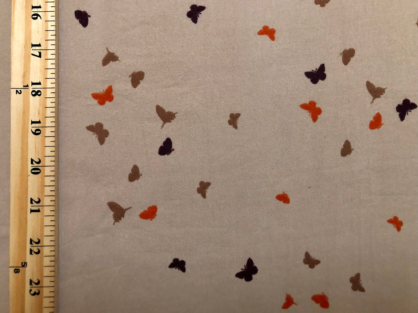 DTY Brushed Fabric-Beige 1/2" Purple Brown Orange Butterflies-DTYBPR434-Sold by the Yard-Jersey Fabric
