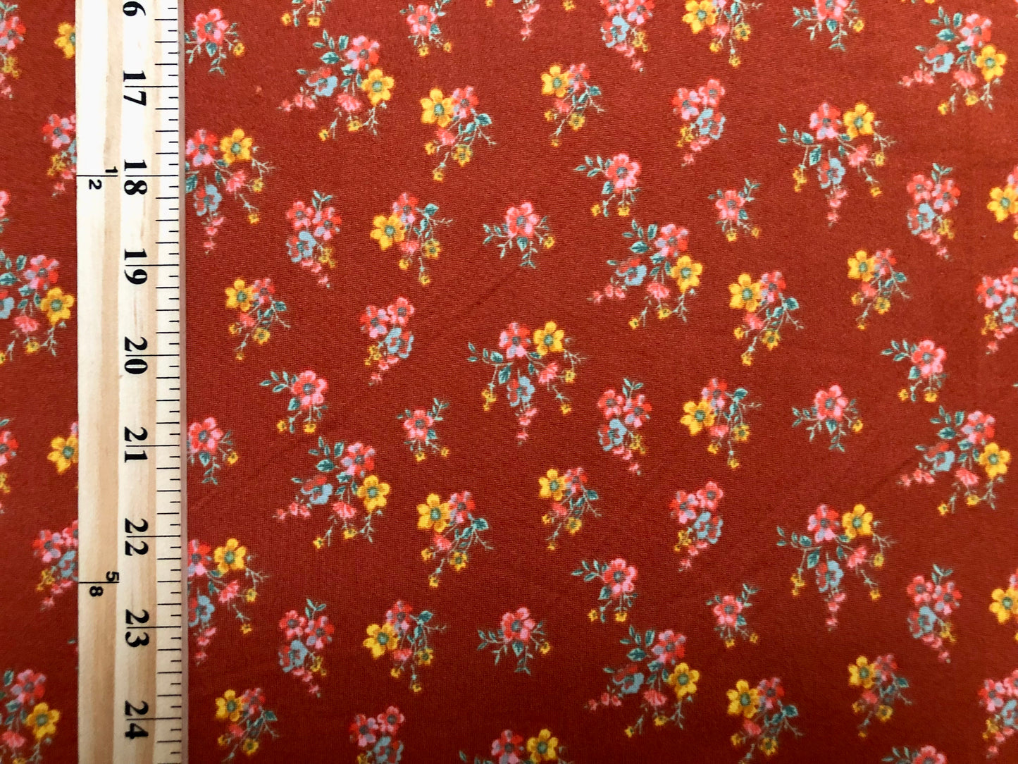 DTY Brushed Fabric-Rust Red Yellow Green Flowers-DTYBPR412-Sold by the Yard-Jersey Fabric