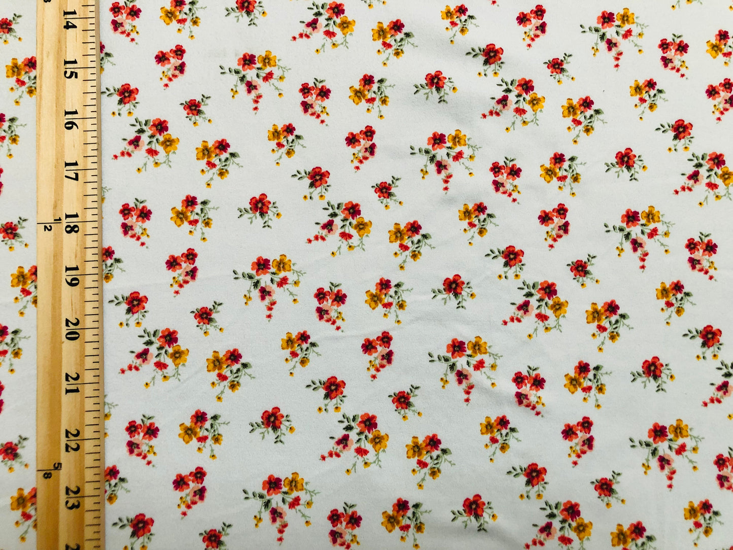 DTY Brushed Fabric-Ivory Red Yellow Flowers-DTYBPR416-Sold by the Yard-Jersey Fabric
