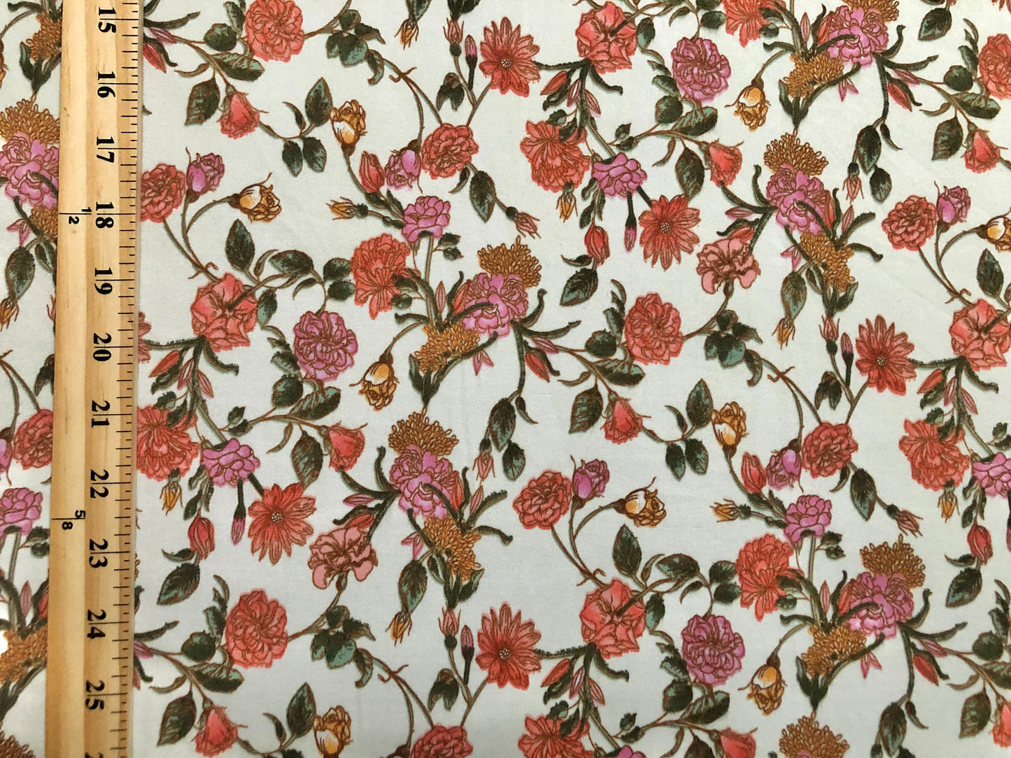 DTY Brushed Fabric-Ivory Red Pink Flowers-DTYBPR470-Sold by the Yard-Jersey Fabric