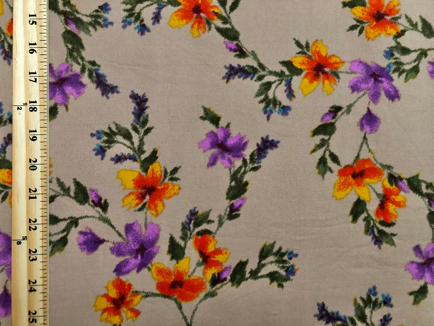 DTY Brushed Fabric-Beige Purple Orange Flowers-DTYBPR444-Sold by the Yard-Jersey Fabric