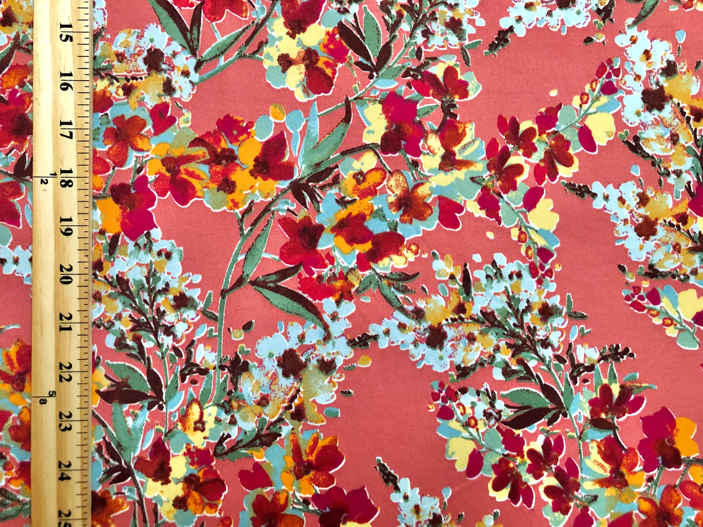 DTY Brushed Fabric-Mauve Red Blue Yellow Flowers-DYTBPR448-Sold by the Yard-Jersey Fabric