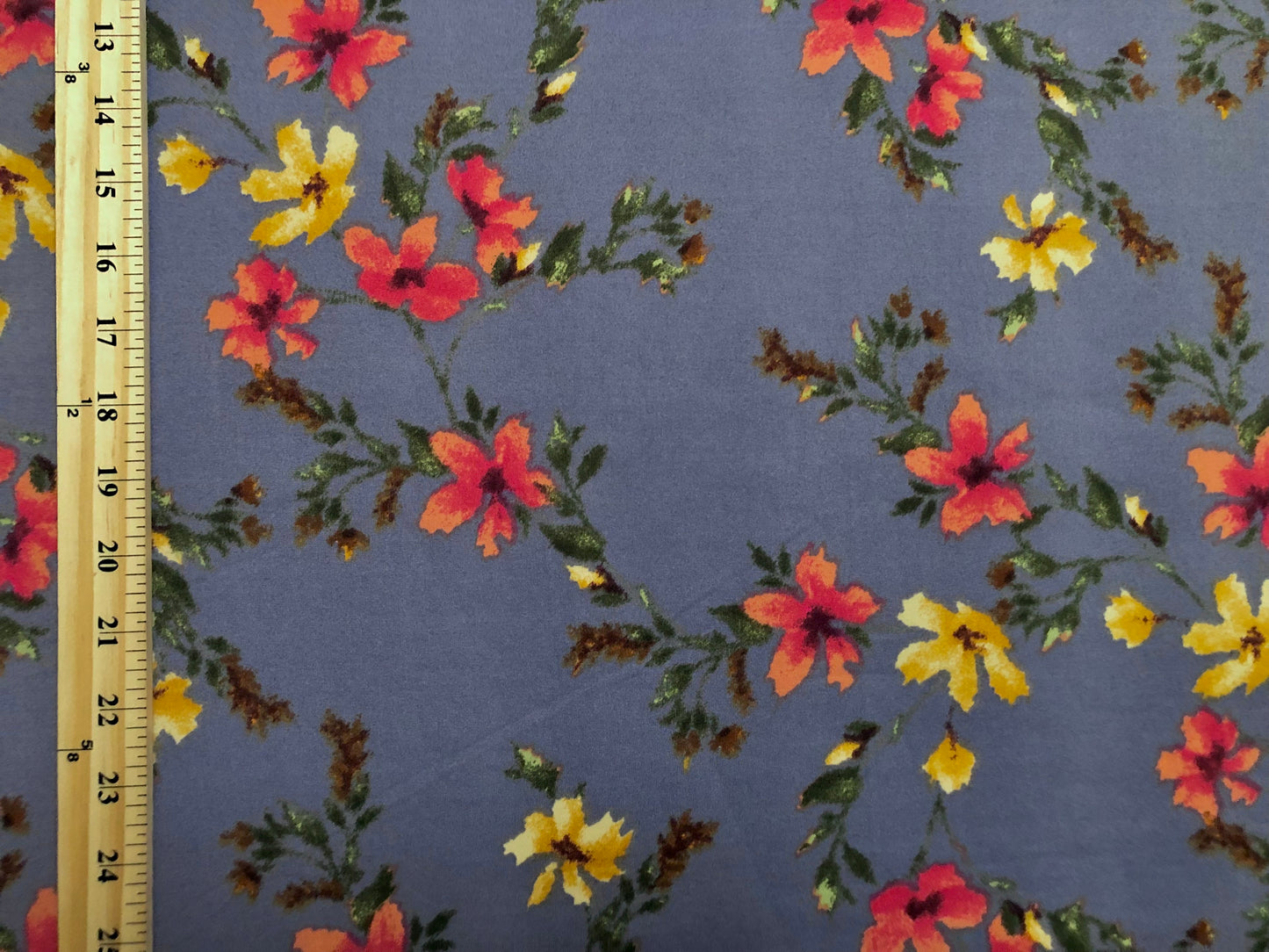 DTY Brushed Fabric-Blue Red Gold Flowers-DTYBPR443-Sold by the Yard-Jersey Fabric