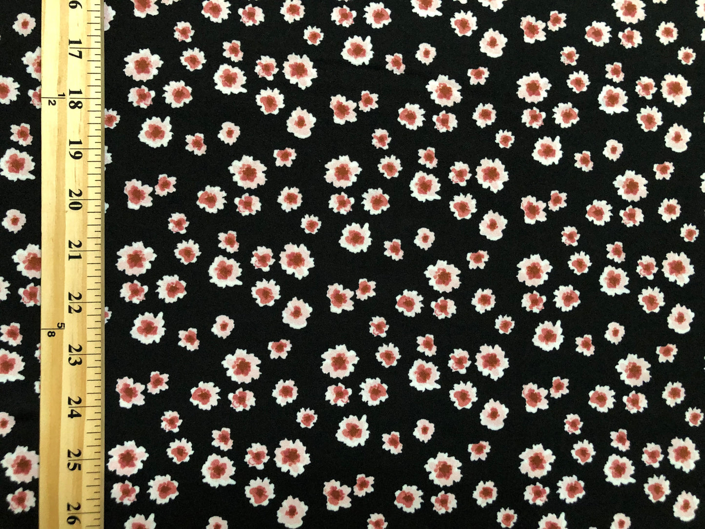 DTY Brushed Fabric-Black Pink Maroon Ivory Flowers-DTYBPR487-Sold by the Yard-Jersey Fabric