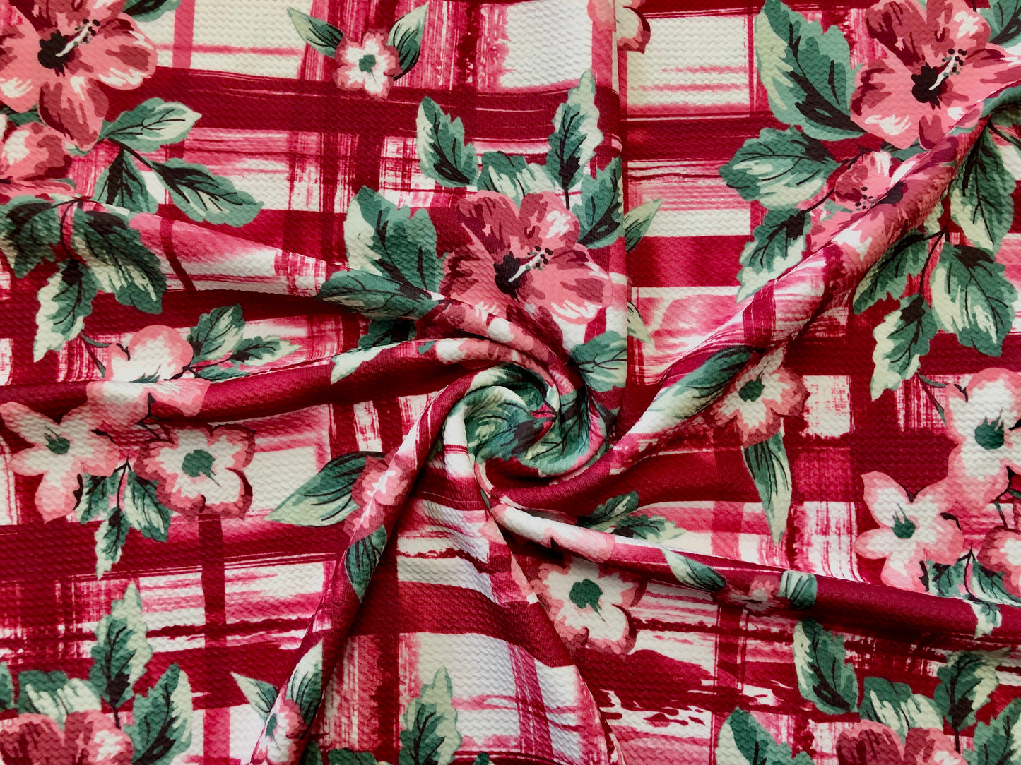 Bullet Knit Fabric- Soft & Stretchy Burgundy & Green Flower Print, 56″ Wide, Sold by the Yard (BPR153)