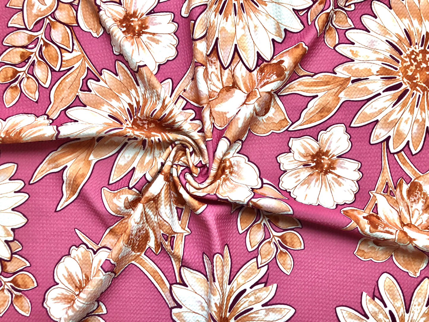 Bullet Knit Fabric - Pink Gold Sunflowers Print, 56″ Wide, Sold by the Yard (BPR092)
